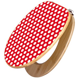 Banjado WC-Sitz aus Bambus mit rotem Punktmuster. Toilettendeckel aus Holz mit Universal Scharnieren.