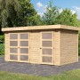 Karibu Holz-Gartenhaus Nürnberg Natur, 400x213 cm, mit Doppeltür und Flachdach.
