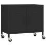 Schwarzer vidaXL Lagerschrank aus Stahl, 60x35x56 cm, mit Rollen und verstellbarem Einlegeboden.
