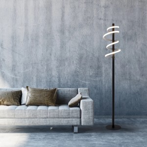 Moderne LED Stehleuchte Belleza, 140 cm hoch, spiralförmiges Design, dimmbar, warmweißes Licht.