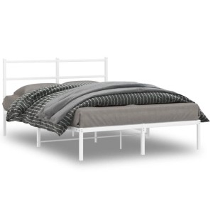 Weißes Metall-Bettgestell 140x190 cm mit Kopfteil. Robustes Stahlbett für Schlafzimmer, modernes Design.