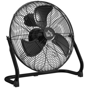 Schwarzer HOMCOM Tischventilator/Windmaschine mit Metallgehäuse und drei Rotorblättern.