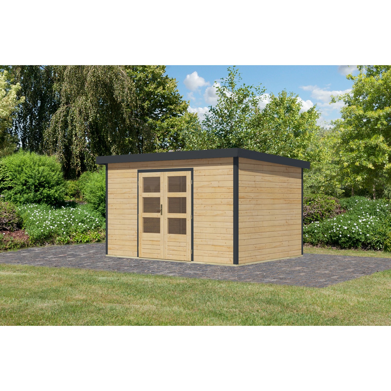 Karibu Gartenhaus Domingo 7 A Naturbelassen/Anthrazit 219 x 360 x 240 cm günstig online kaufen