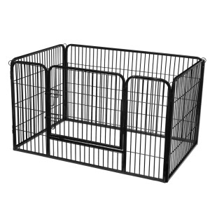 Schwarzes Feandrea Freilaufgehege aus pulverbeschichtetem Metall für Haustiere. Robustes Gitter mit Tür, ideal für Innen & Außen.