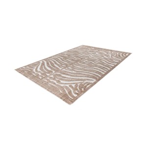 Moderner, brauner Kurzflor Teppich (80x150 cm) mit grafischem Zebra-Design für Wohnräume.