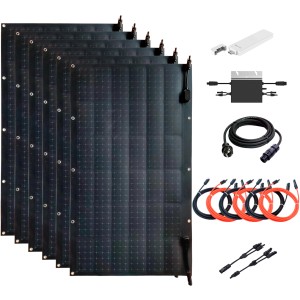 Technaxx flexibles Solar Balkonkraftwerk 600W mit Solarmodulen, Wechselrichter und Kabeln.