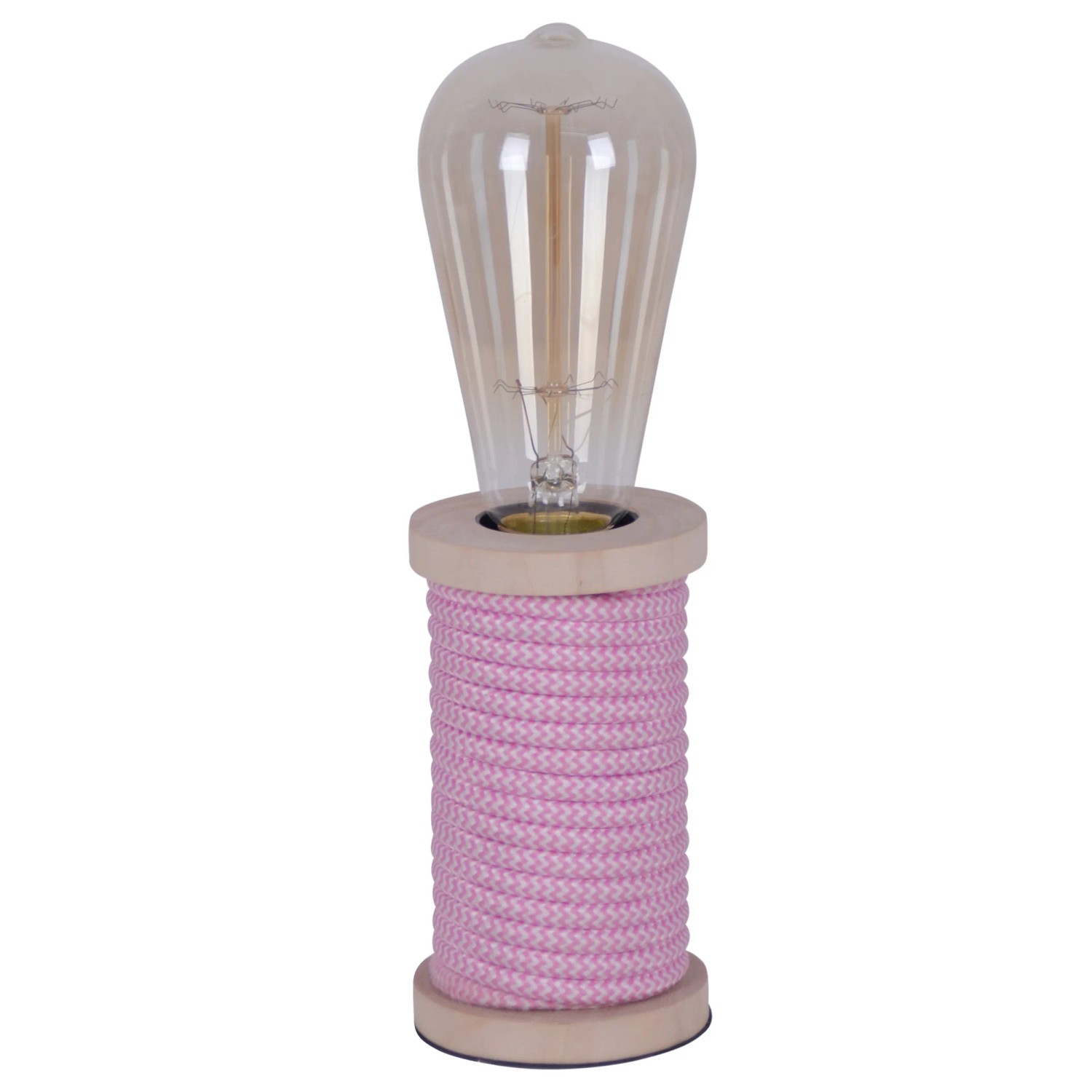Näve Tischleuchte Max Pink-Weiß, Design-Tischlampe mit Textil-Ummantelung und dekorativer Glühbirne.