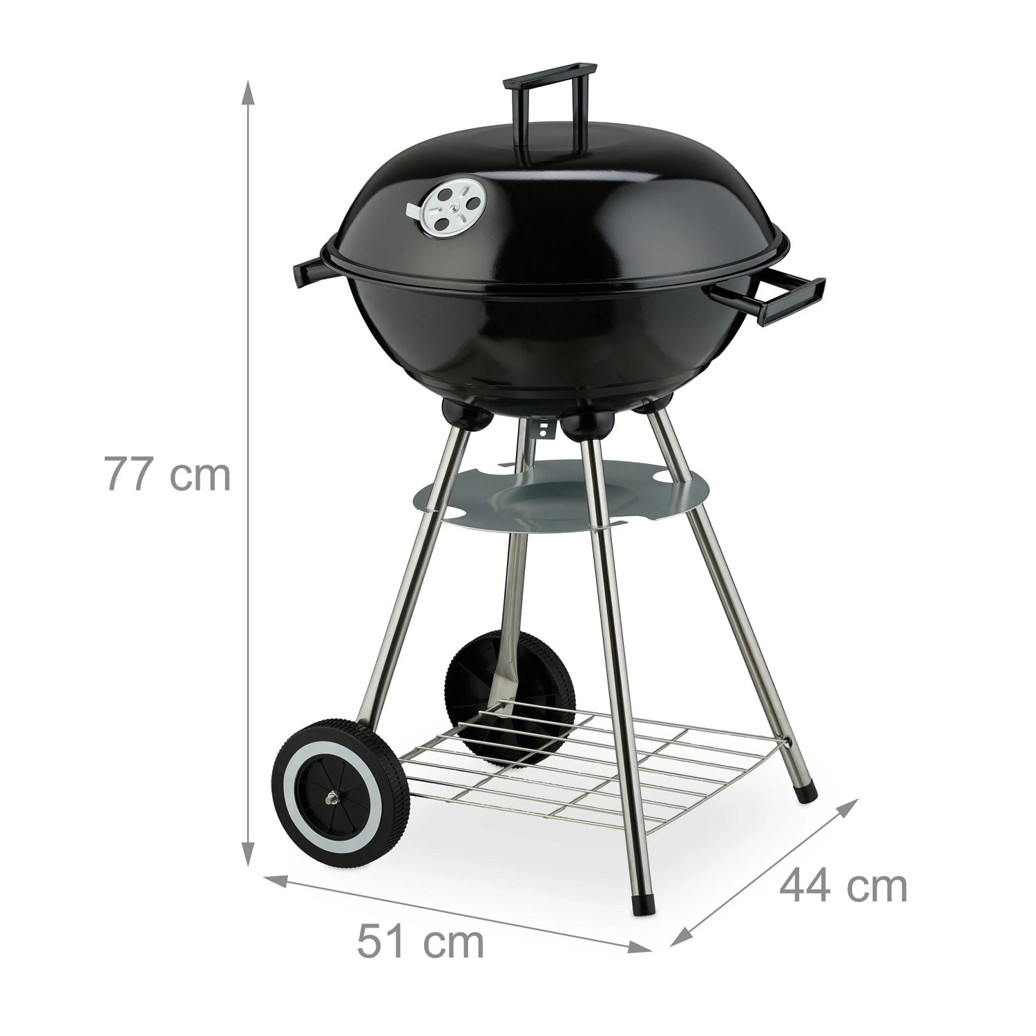Relaxdays Kugelgrill Stahl Edelstahl Schwarz Fahrbar Mit Deckel 77 cm x 44 cm x 51 cm 3,4 kg_4
