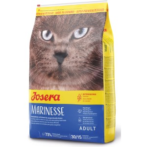 Josera Marinesse Katzen-Trockenfutter, 10 kg Packung mit Katzenbild, getreidefrei, für sensible Katzen.