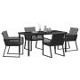 Schwarze 5-teilige Garten Essgruppe aus Poly Rattan von vidaXL. Gartentisch mit 4 Stühlen.