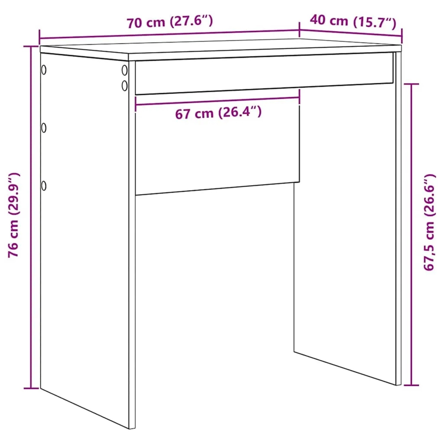 vidaXL Schreibtisch, Eichen-Optik schwarz, 70x40x76cm, Holzwerkstoff. Ideal für Büro und Homeoffice.
