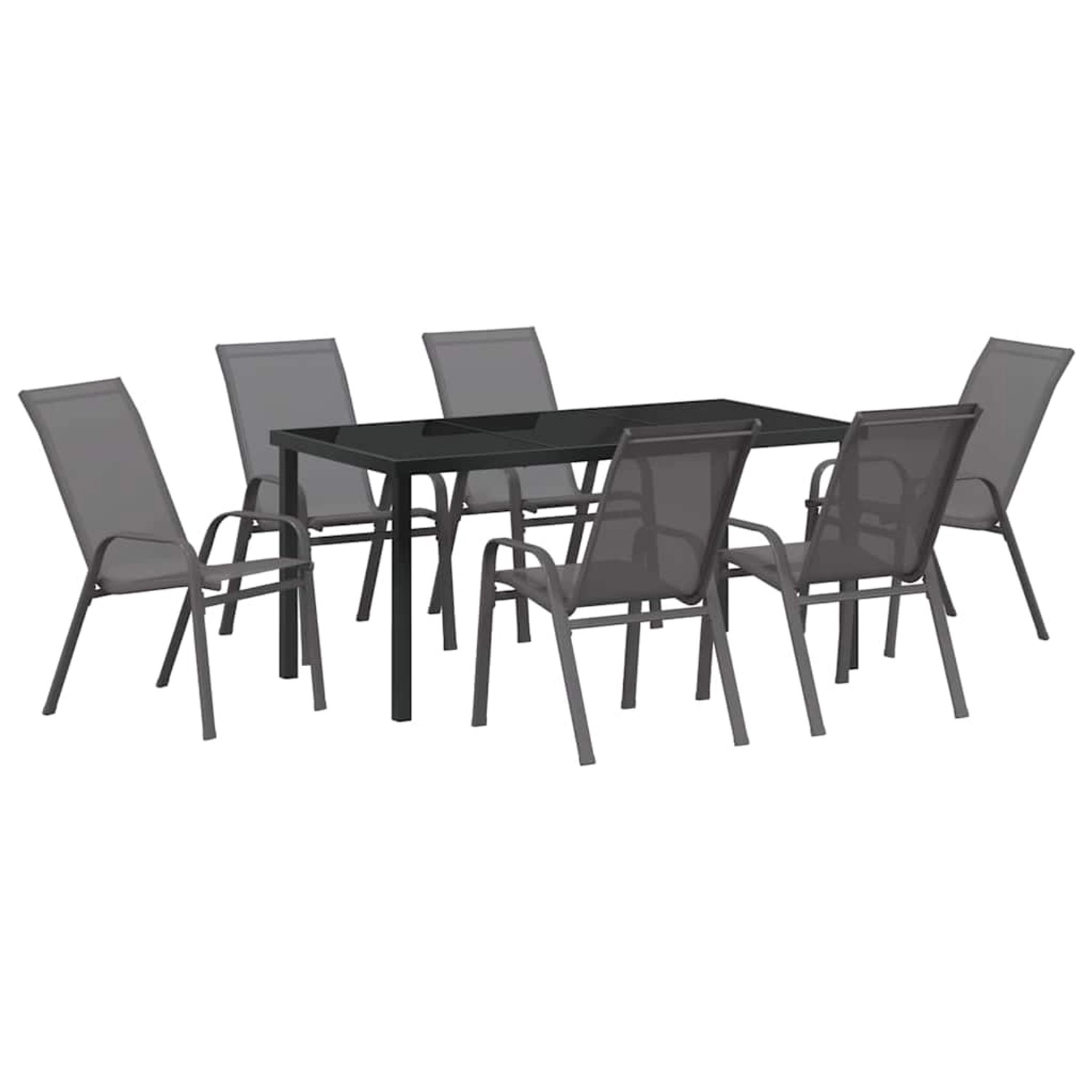 vidaXL 7-Teiliges Garten-Esszimmer-Set in Grau mit Textilene und Stahl 3379125