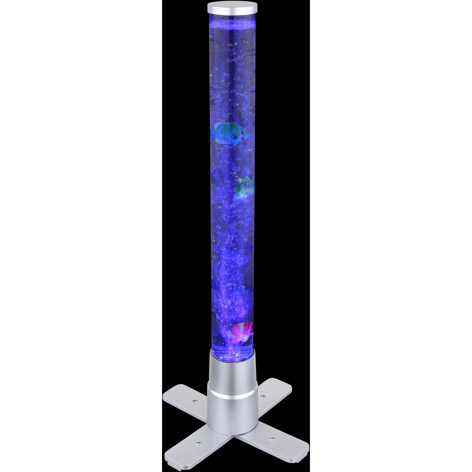 Globo LED-Stehlampe Mendoza mit Wasser, Fischen und Farbwechsel, silberfarben.