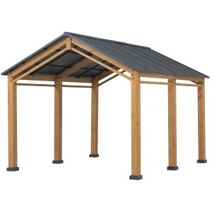 Sunjoy Carport Korab aus Zedernholz, 400x335 cm, anthrazitfarbenes Dach und Holzrahmen.