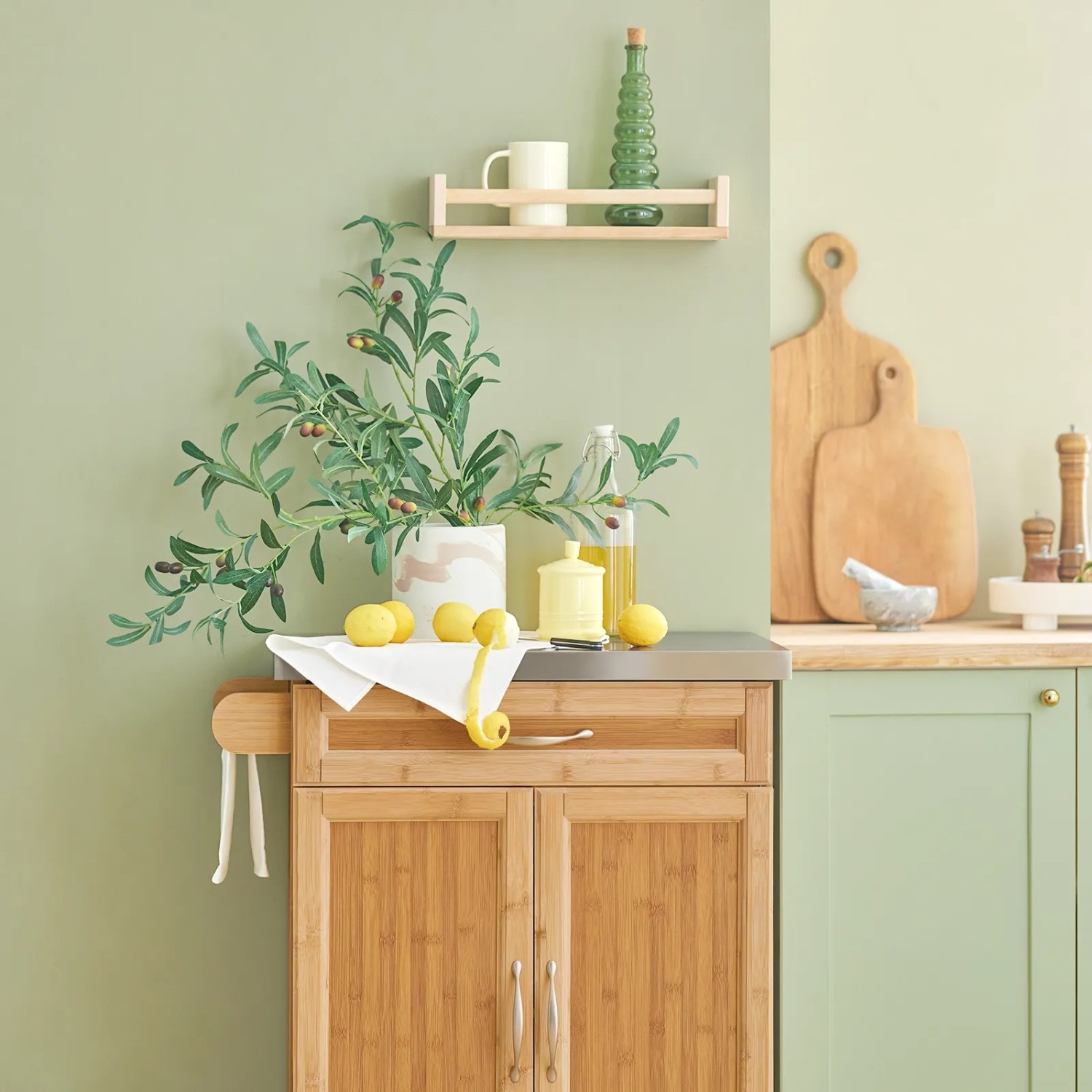 SoBuy Küchenwagen aus Bambus mit Edelstahltop, Servierwagen mit Stauraum.