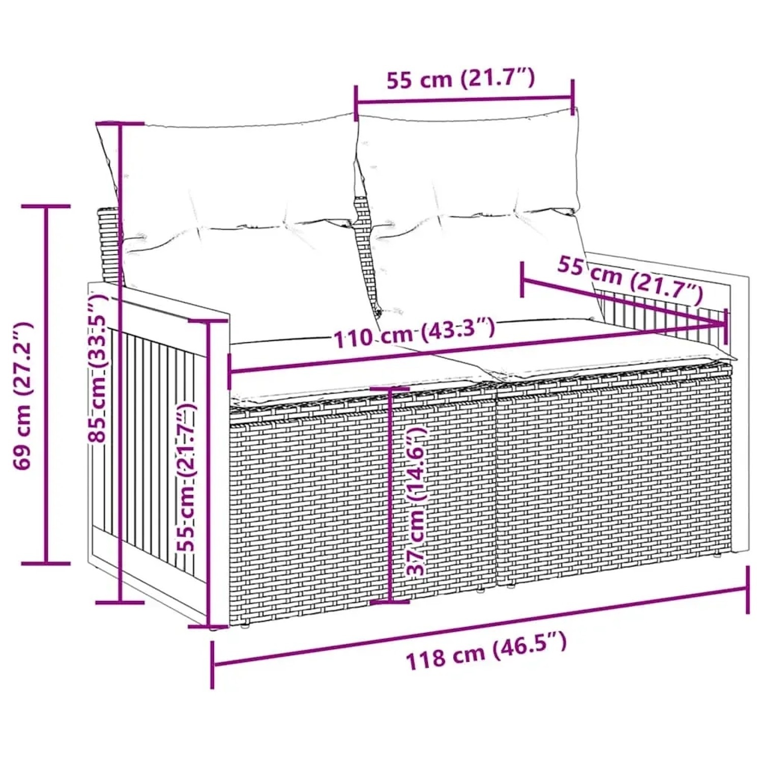 vidaXL Garten-Sofagarnitur, 5-teilig, schwarz, Poly Rattan, Akazie, mit Kissen. Gartenmöbel-Set für Terrasse und Garten.