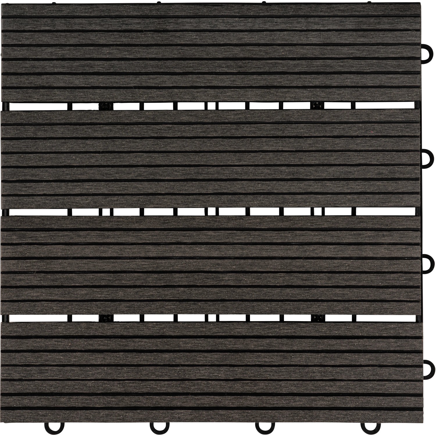 Anthrazitfarbene Home Deluxe WPC Klickfliese Bavaro, Holzfliese mit leichter Holzmaserung.