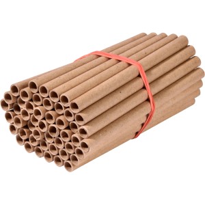 50 Papierhülsen (Ø 6 mm) für Insektenhotels, gebündelt mit Gummiband.