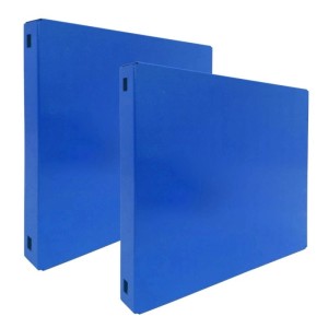 Doppelpack: Zwei blaue PROREGAL Memoboards aus Stahl für Lochwandsysteme, geschlossen.