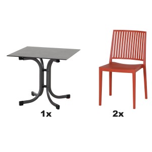 Siena Garden Gartenmöbel Set Lane, 3-teilig: 1 Tisch, 2 Stühle in Brick. Lounge-Set für Garten/Terrasse.