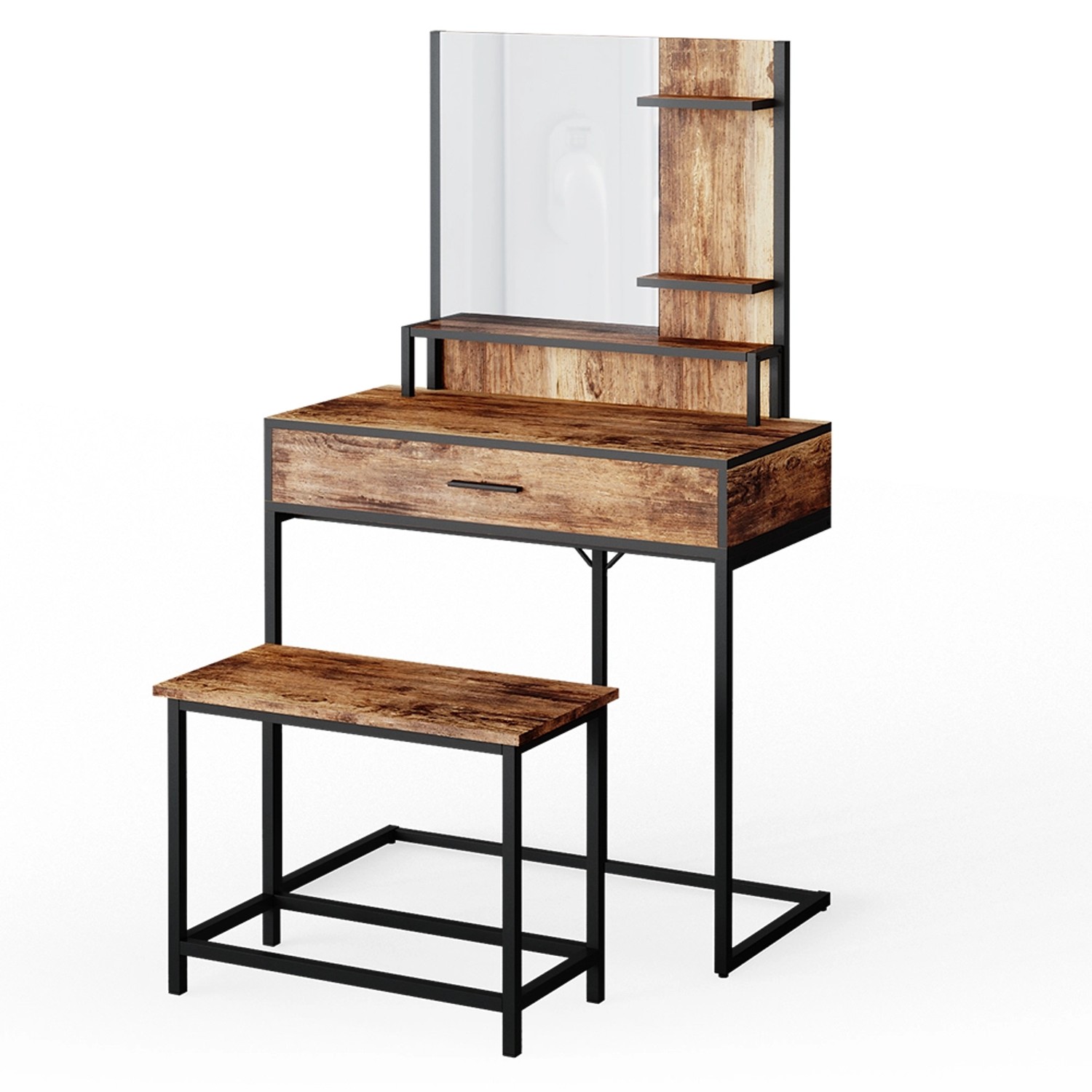 Vicco Schminktisch Fyrk Antikholz/Schwarz 80 cm mit Stuhl günstig online kaufen
