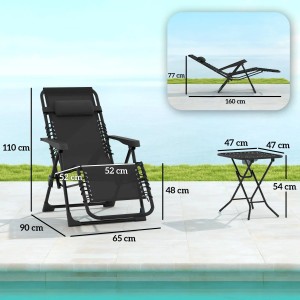 Outsunny Sonnenliegen-Set, schwarz, mit Tisch und zwei Liegen. Gartenmöbel für entspannte Stunden.