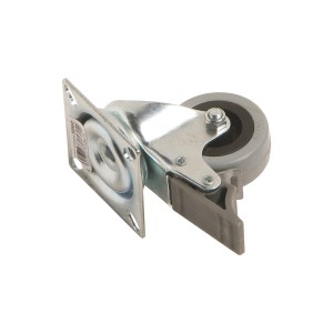 Apparate-Lenkrolle Ø 50 mm mit Platte, Feststeller und Gleitlager, Traglast 45 kg.