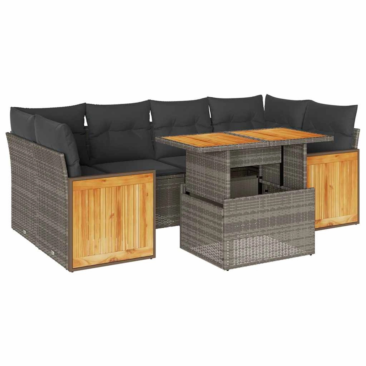 vidaXL 7-Tlg Garten-Sofagarnitur mit Kissen Grau Poly Rattan Akazie 3327679 günstig online kaufen