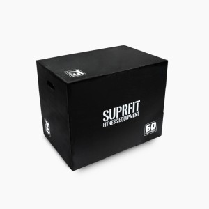 Schwarze Suprfit Baltrun Plyobox aus Holz für Sprungübungen. 3-in-1 Fitnessgerät mit Höhen 50, 60, 75 cm.
