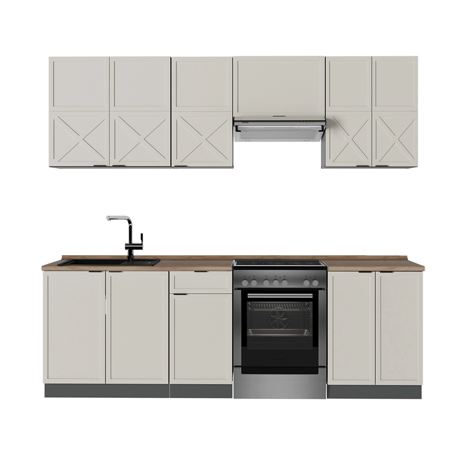 Vicco Fame-Line Küchenzeile GrauBeige/Anthrazit 240 cm AP Eiche günstig online kaufen