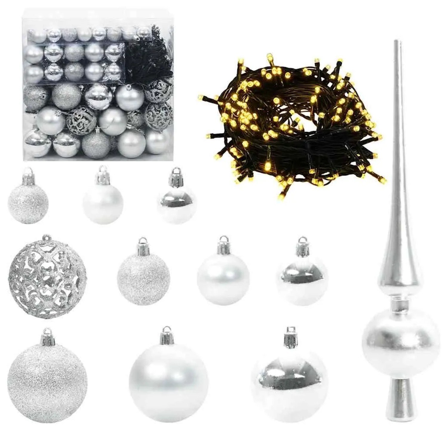 vidaXL Weihnachtskugel-Set mit 300 LEDs 120-Tlg Silber Kunststoff 42018836