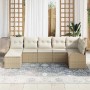 Beiges 7-teiliges vidaXL Garten-Sofa-Set aus Poly Rattan. Modulares Lounge Set mit Polster.