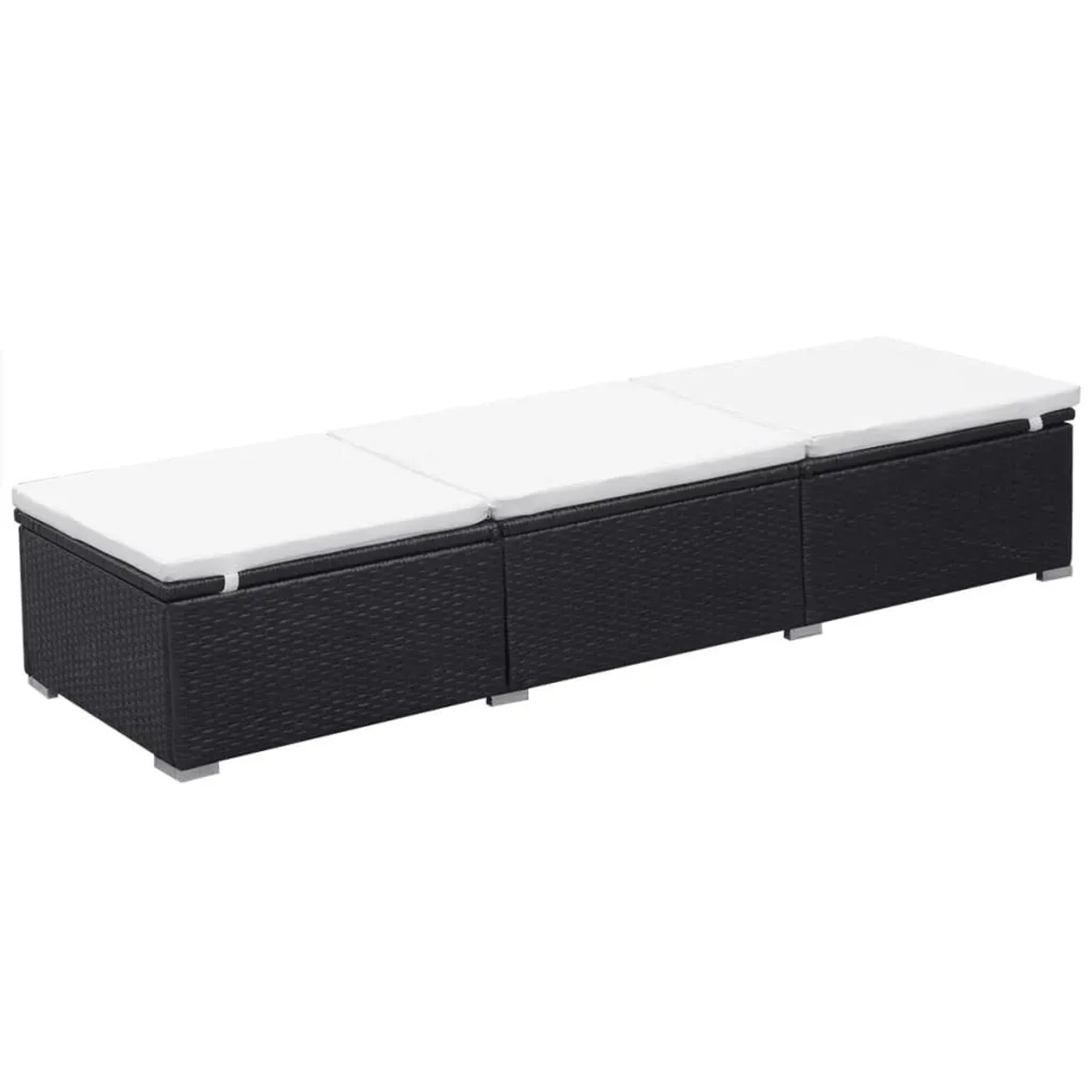 Furnicato Poly-rattan Sonnenliege Mit Auflage 195x60x31 Cm Verstellbar Schwarz Und Cremeweiß