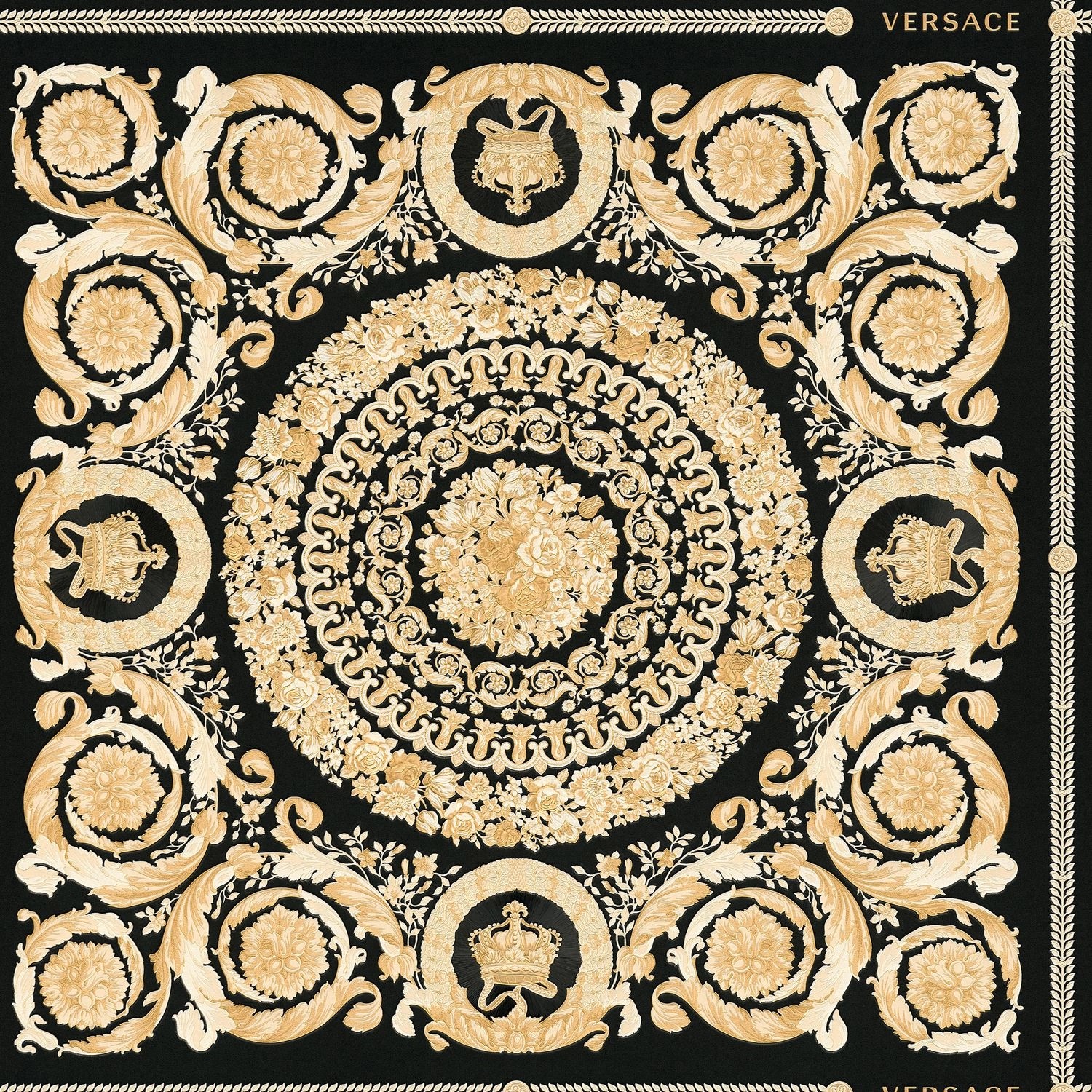 PROFHOME 370553-GU Barock Tapete Ornament glänzend Schwarz Gold Creme 7,035 m2 0,70 m x 10,05 m 7,035 m2 Schwarz