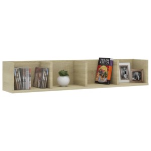 vidaXL CD-Wandregal Sonoma-Eiche aus Holzwerkstoff mit 4 Fächern, 100 cm breit, für CDs/DVDs und Deko.