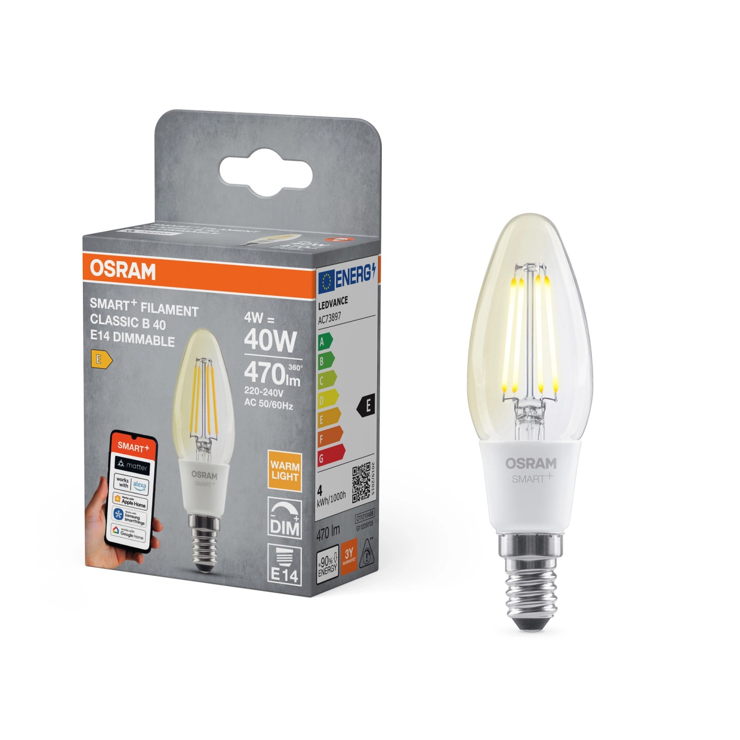 Osram LED-Leuchtmittel E14 Kerzenform B40 Dimmbar 4 W 470 lm 11,5 x 3,5 cm