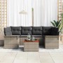 Graues 7-teiliges vidaXL Garten-Sofa-Set aus Poly Rattan mit Tisch und Stauraum.
