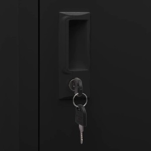 Detailaufnahme: Schwarzer vidaXL Sattelschrank aus Stahl mit Schloss und Schlüssel.