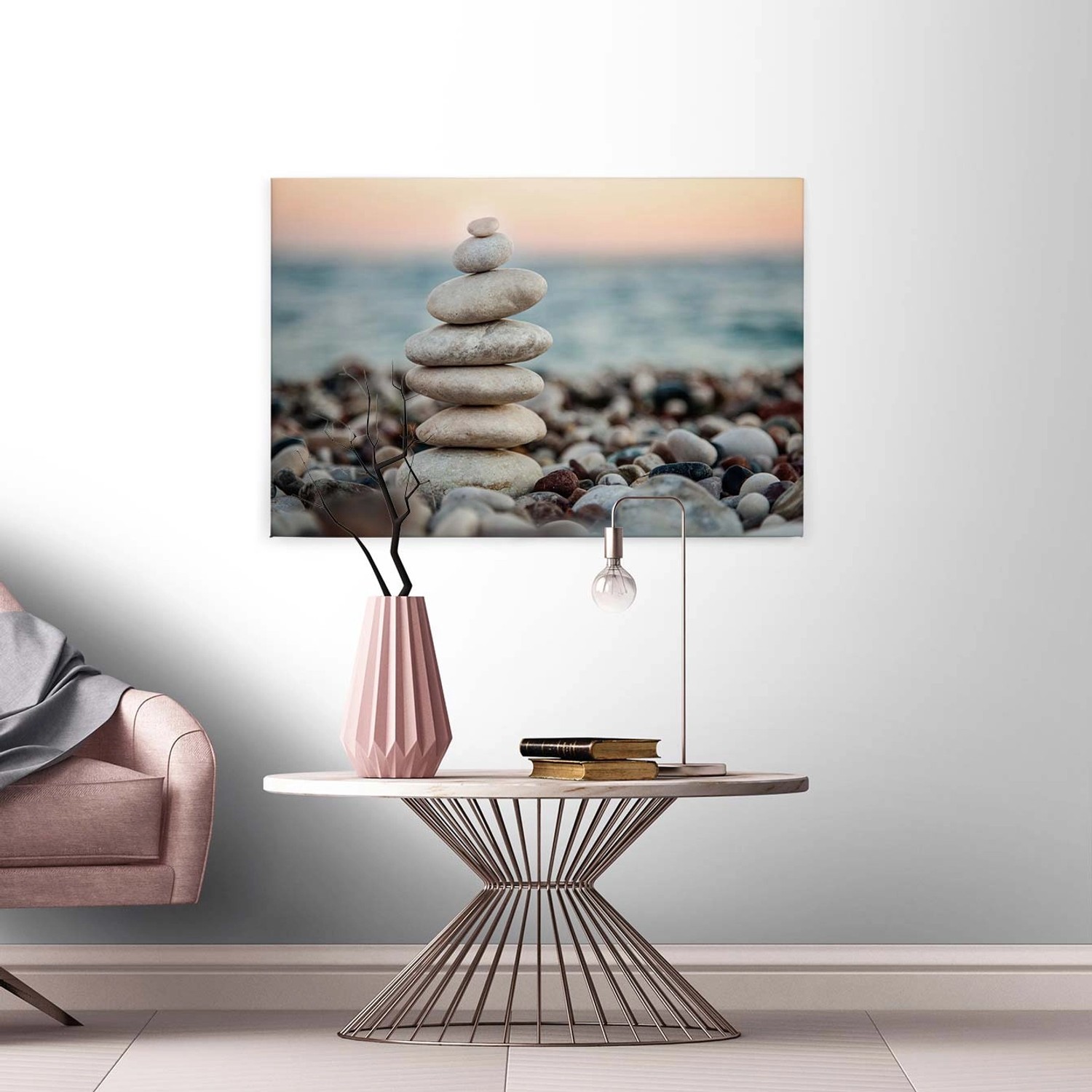 Bricoflor Bild Mit Steinen Auf Leinwand Strand Wandbild Mit Steinmännchen I günstig online kaufen