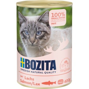 Bozita Katzen-Nassfutter mit Lachs, 400g Dose. Getreidefreies Alleinfutter für Katzen.