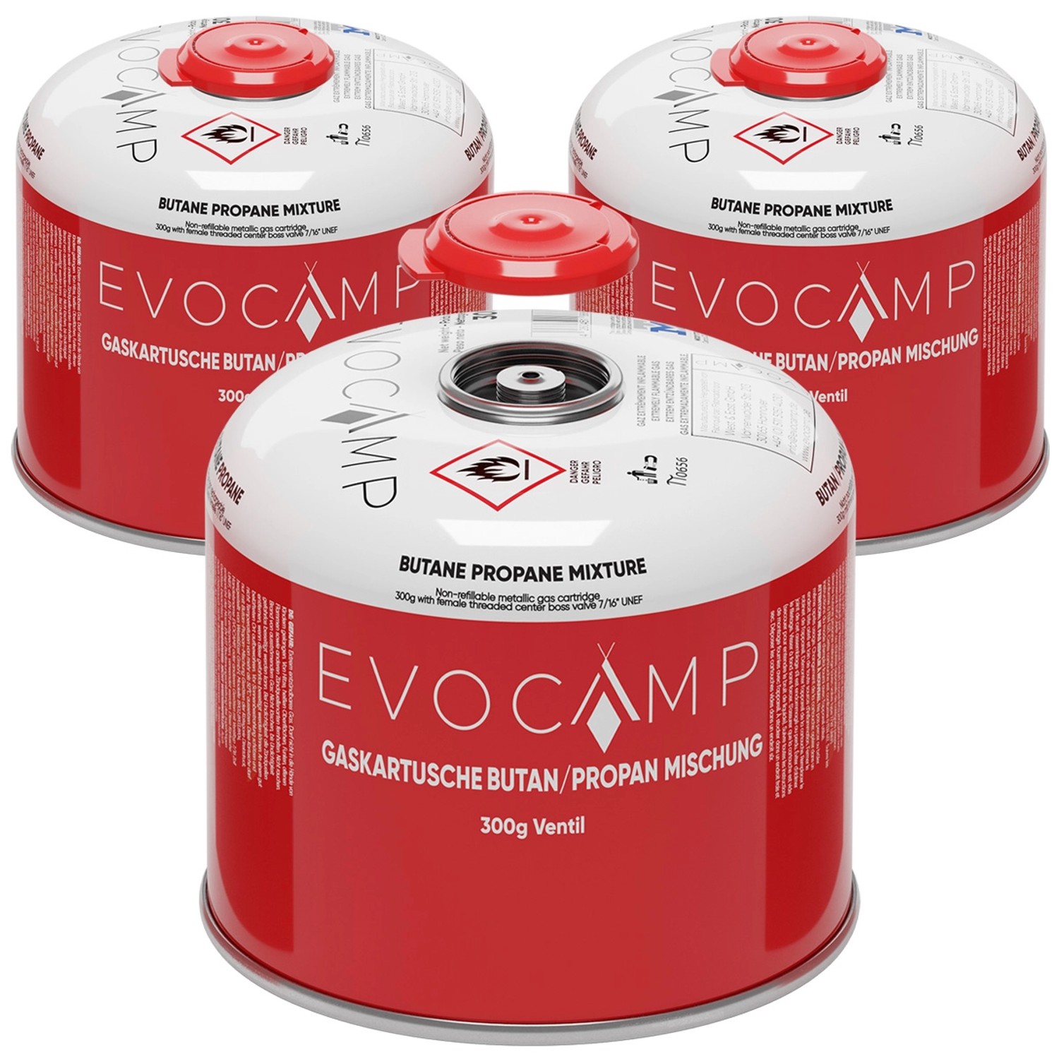 Evocamp Gaskartusche 3 Stück 300g Butan Propan Schraubventil für Camping Weber Q100