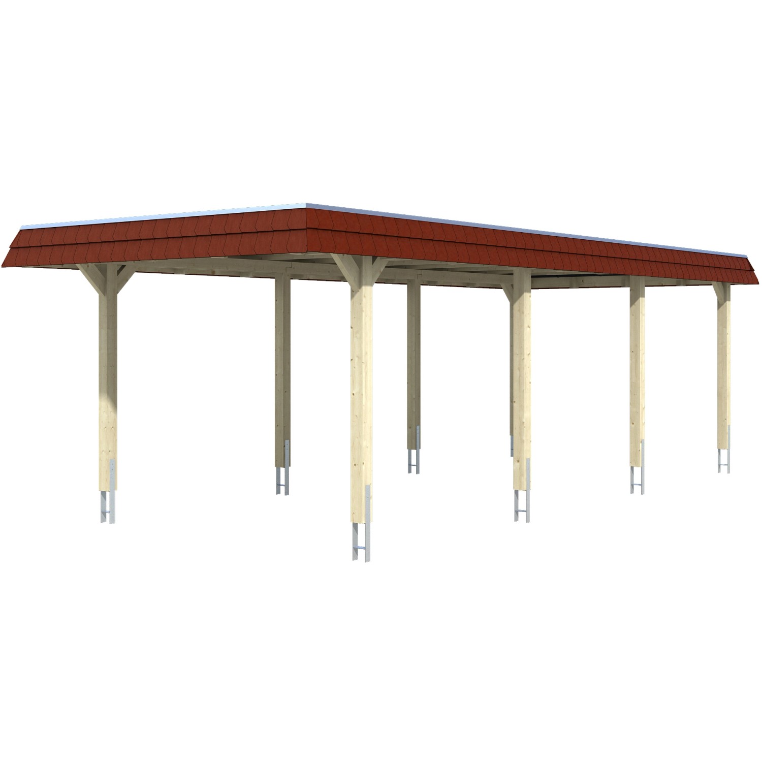 Skan Holz Carport Wendland Eiche hell 362 x 870 cm Alu-Dach Blende Rot