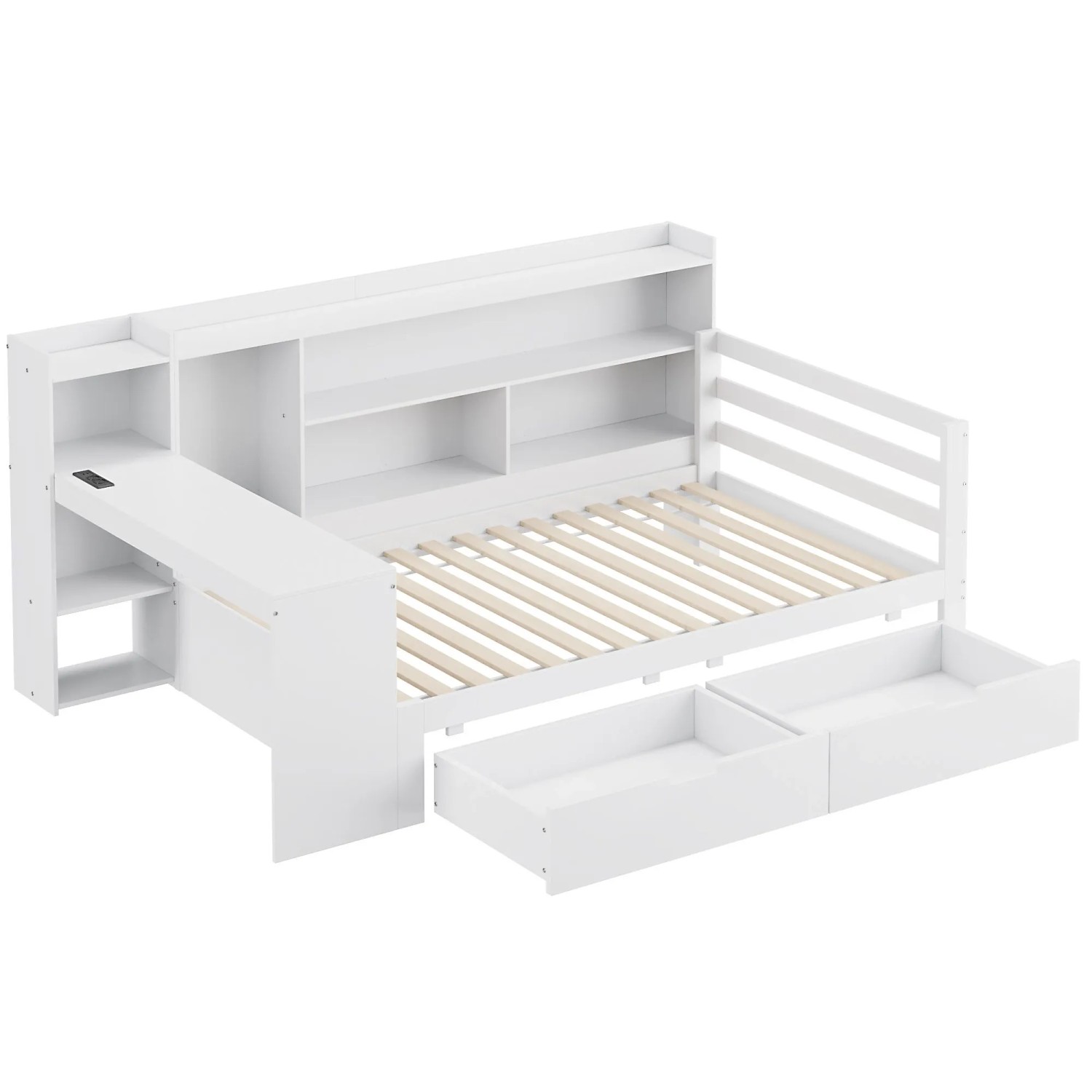 Merax Schlafsofa 90x200cm Massivholz Tisch Regal USB Weiß