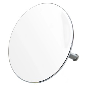 Weißer Sanilo Badewannenstöpsel aus verchromtem Messing, 7,2 cm Durchmesser.