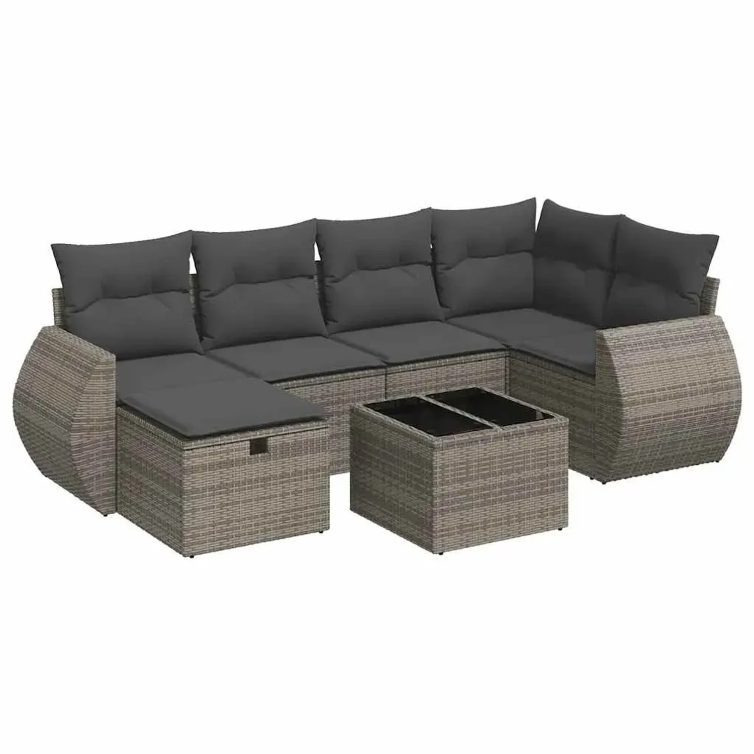 vidaXL 7-Tlg Garten-Sofagarnitur mit Kissen Grau Poly Rattan 3325596