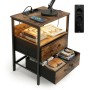 Relaxdays Beistelltisch MDF Eisen Vlies Vintagebraun LED USB-Anschluss Dimmbar 60 cm x 40 cm x 30 cm