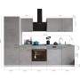 Respekta Küchenblock Malia 280 cm in Betonoptik mit E-Geräten.
