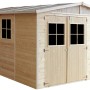 Timbela Gartenhaus M336 aus Holz, 11,97 m², mit Fenstern und Doppeltür, ohne Boden.