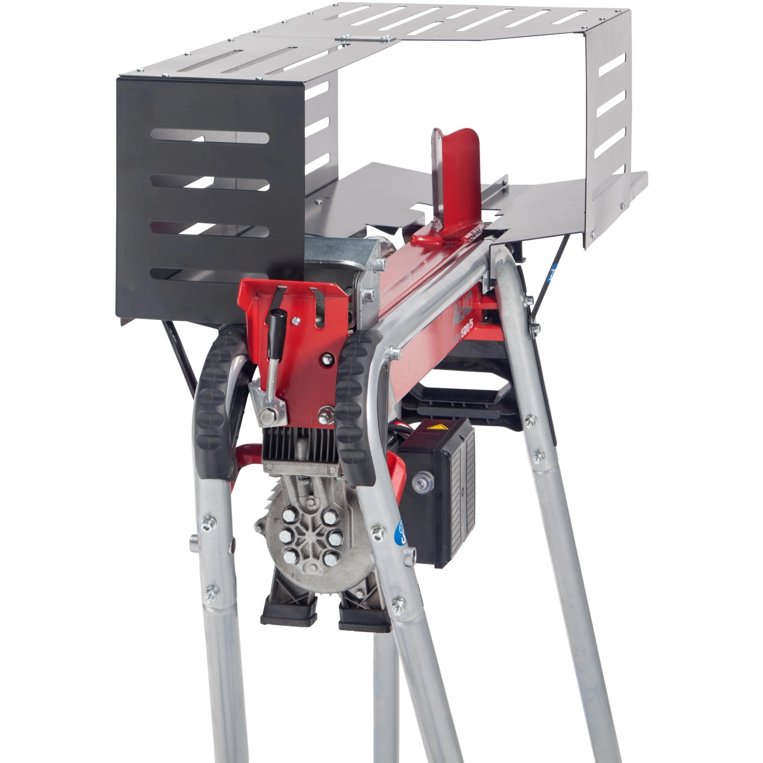 Al-Ko Elektroholzspalter LSH 520/5: Liegender Holzspalter mit rotem Spaltkeil und grauer Schutzabdeckung.