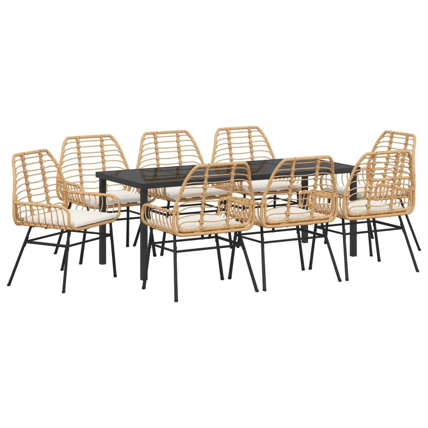 vidaXL Garten Essgruppe 9-Tlg Braun Poly Rattan 3380868
